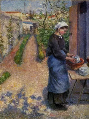 Young Woman Washing Plates